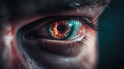 Wall Mural - A close up of a person's eye with a bright orange iris