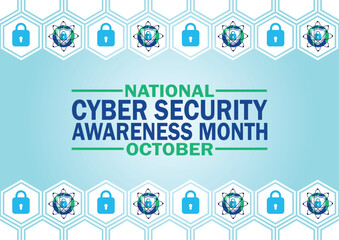 National Cyber Security Awareness Month October wallpaper with shapes and typography, banner, card, poster, template. National Cyber Security Awareness Month, background