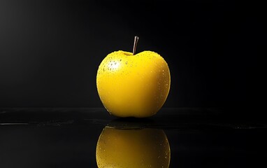 Wall Mural - Sleek and Stylish: Single Shiny Apple in Minimalist High-Resolution Photography on Black Background