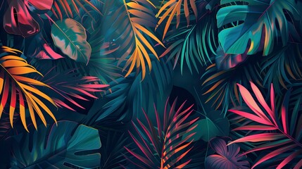 Modern tropical background. Jungle plants nature backdrop. colorful Summer palm leaves wallpaper