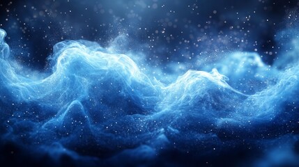Wall Mural - Abstract Blue Waves with Sparkling Particles Generative AI
