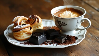 Canvas Print - cup of coffee and chocolate cookies