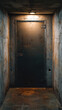 © Kitta Studio - A solitary, weathered metal door stands in a dimly lit, fire-damaged hallway. The rusty metal and peeling paint speak of forgotten times.