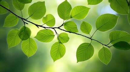 Fresh green leaves on tree branches