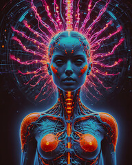 Wall Mural - 3d rendered illustration of a female cyborg with circulatory system