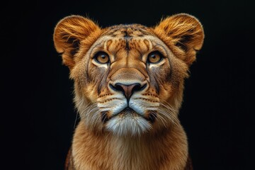 Fototapete - Portrait of lioness showing her power and beauty on black background