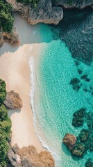 Sticker - Turquoise water surrounding sandy beach on tropical island