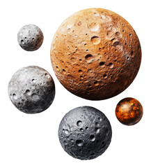 Wall Mural - various celestial bodies depicting textures and colors of planets isolated on transparent background