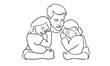 © DOROTHEA - Father and two chieldrens  continuous line art drawing isolated on white background. Fathers day. Vector illustration