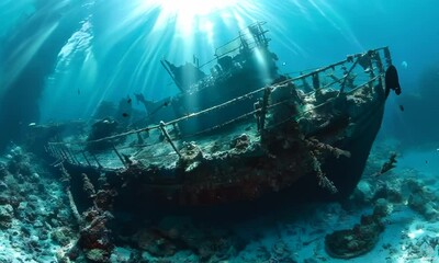 Canvas Print - Sunken Treasures: Underwater Shipwreck Discovery, Video