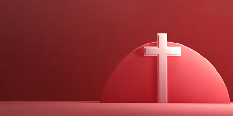 Wall Mural - Minimalist Easter background with cross. Abstract Christian 3D symbols