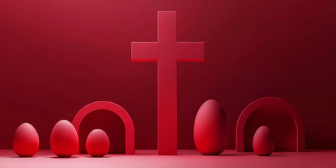 Wall Mural - Minimalist Easter background with cross. Abstract Christian 3D symbols