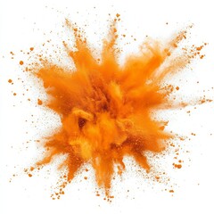 A complex orange powder explosion white background that creates a captivating and unique visual impact. The orange powder spreads out in a beautiful pattern, showing a sense of movement and energy. Th