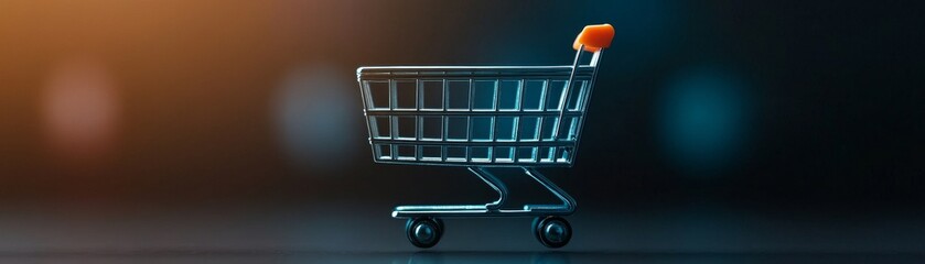 A shopping cart on a dark background with bokeh lights.