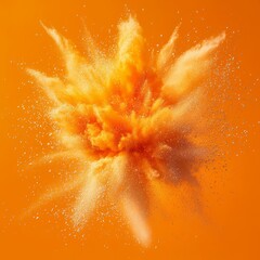 Wall Mural - A complex orange powder explosion white background that creates a captivating and unique visual impact. The orange powder spreads out in a beautiful pattern, showing a sense of movement and energy. Th