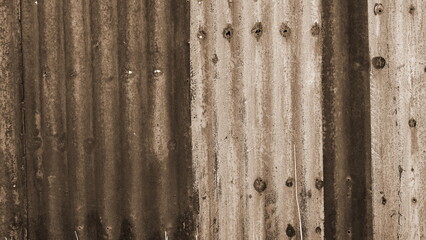 Wall Mural - Sepia Tone Corrugated Metal Texture Closeup