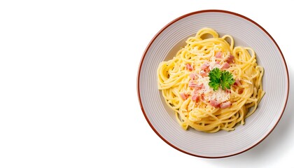 Wall Mural - Top View of a Plate of Carbonara Pasta