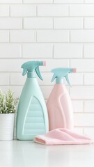 Set of Colorful cleaning products in bathroom,Cleaning product tool equipments, concept of housekeeping, professional clean service,housework kit supplies,hardware store,cleaning service.