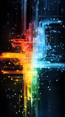 Wall Mural - Abstract Technology Background with Colorful Lines and Circuits.