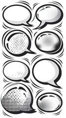 Wall Mural - Retro empty comic speech bubbles set with black halftone shadows. Vintage design, pop art style