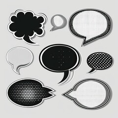 Wall Mural - Retro empty comic speech bubbles set with black halftone shadows. Vintage design, pop art style