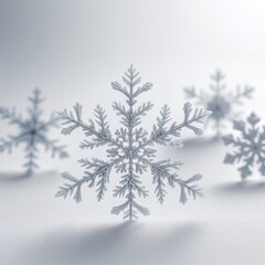 Wall Mural - Crystal clear snowflakes glistening on a frozen spruce branch against a snowy winter landscape