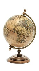 detailed antique globe on white background with copy space