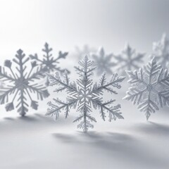 Wall Mural - Close-up of a frozen pine branch covered in snow and frost against a white background