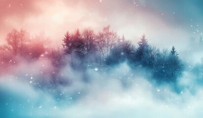 Sticker - Forest landscape with snow and frost as a winter background