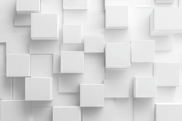Wall Mural - abstract 3d white cube boxes with random shifting patterns, geometric block design for background, w