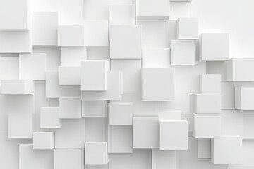 Wall Mural - abstract 3d white cube boxes with random shifting patterns, geometric block design for background, w
