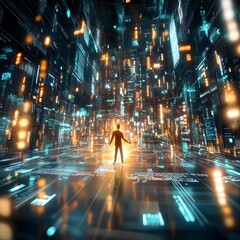 Wall Mural - Man in a digital world.