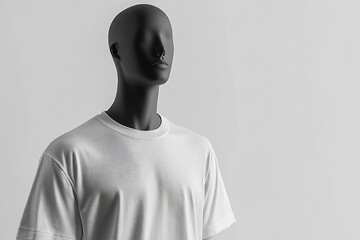 Wall Mural - Black mannequin wearing a plain white t-shirt.