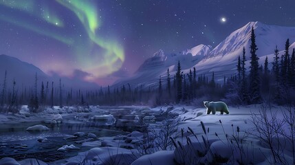 Polar Bear Under the Aurora Borealis