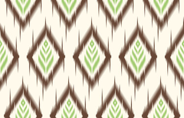 Geometrics Ikat ethnic design.green blown and cream Ikat 
 seamless pattern in tribal, folk embroidery abstract wave art. ornament print. Ikat Design for wallpaper,carpet, clothing, fashion, fabric.