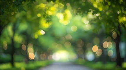 Beautiful bokeh background, city park with green natural bokeh lights. A digital background or element of graphics.