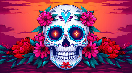 Poster - Modern Flat Style Vector Day The Dead Skull