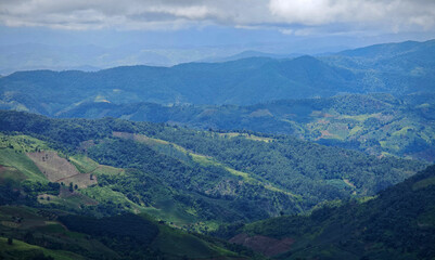 green mountains in rainy day