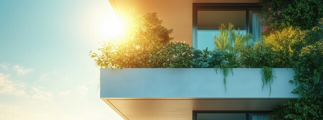 A close-up of a modern luxury apartment building with a blue sky background