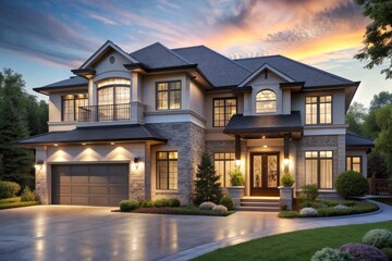 A large house with a large front porch and a driveway