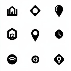 Wall Mural - A set of nine simple black icons on a white background.