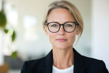 Wall Mural - Australian businesswoman wearing suit and glasses serious work at the office