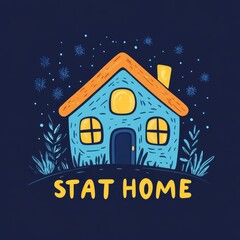 Wall Mural - Stay Home Illustration with a Cartoon House