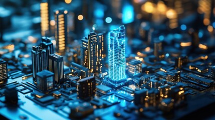 Canvas Print - Cyber Cityscape: A Digital Metropolis Built on Technology