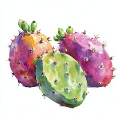 Wall Mural - Watercolor illustration of prickly pear cactus.