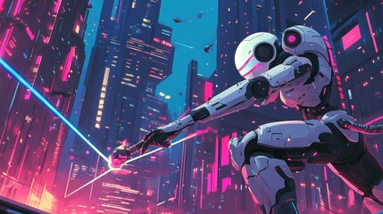 Wall Mural - Futuristic Cityscape with a Robot