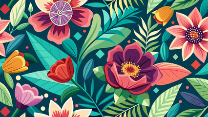 Seamless petals flowers pattern and geometric composition backgr