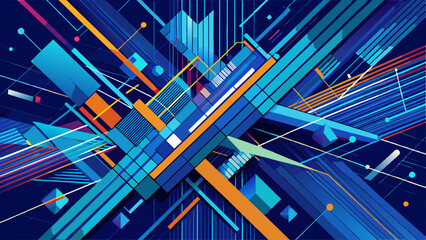 Poster - Abstract lines technology on blue background. chipset concept de