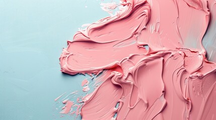 Canvas Print - Pastel coral pink paint on a pastel blue backdrop, artistic concept with space for text, simple natural elegance.