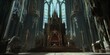 © Murda - Dark cathedral interior with ornate throne.